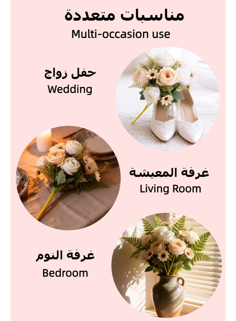 Real Touch Artificial Roses, Champagne Faux Flower Arrangement, 5 Stem Handheld Bouquet for Home & Office Decor, Table Centerpiece, Photography Props, Holiday Gifts, Maintenance-Free Elegant Display for Living Room, Bedroom & Events - Image 4